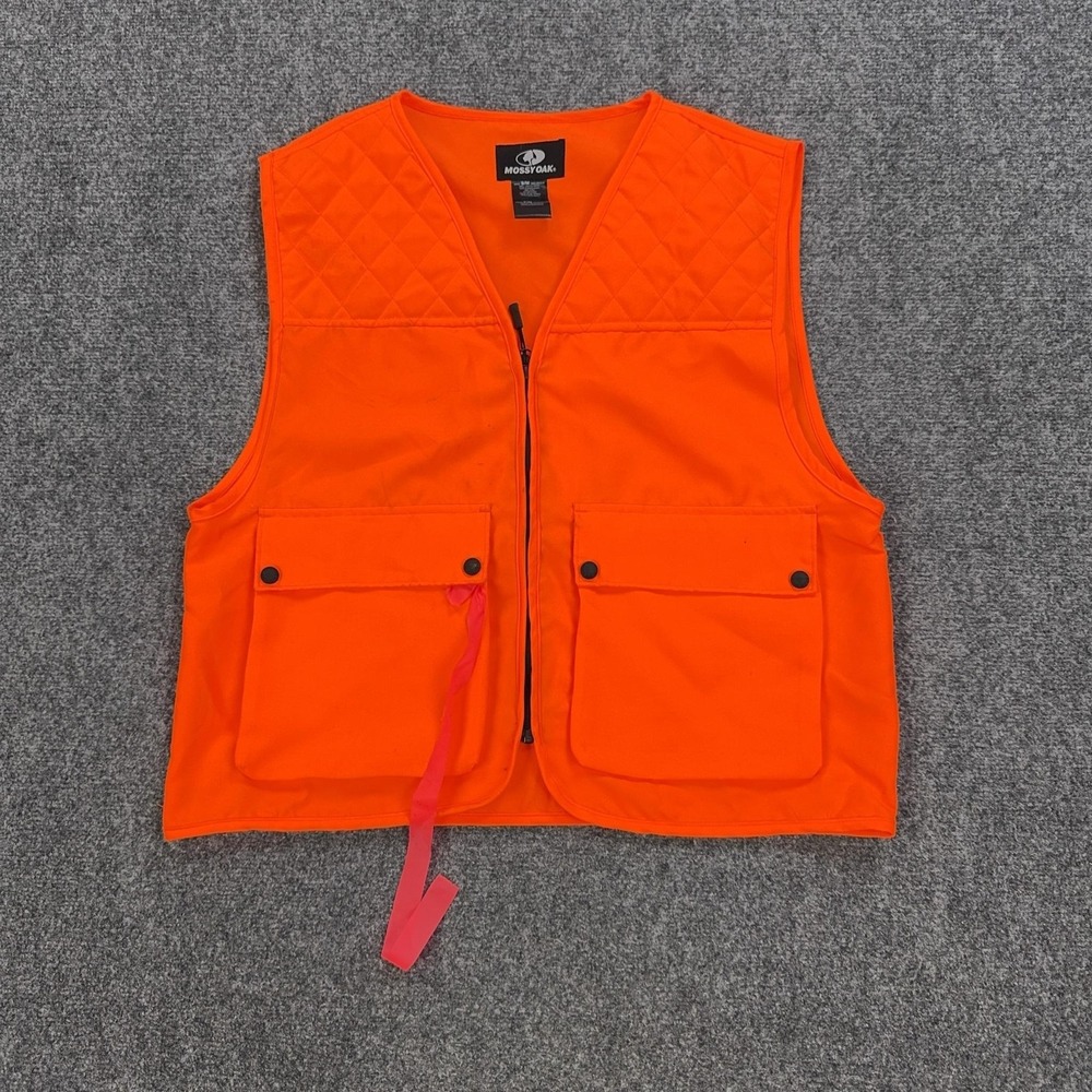 Mossy Oak Vest Mens Medium Orange Quilted Hunting Blaze Full Zip Pockets Outdoor